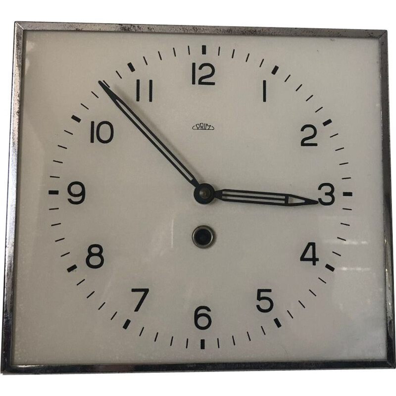 Vintage Art-Deco Square Wall Clock Czechoslovakia 