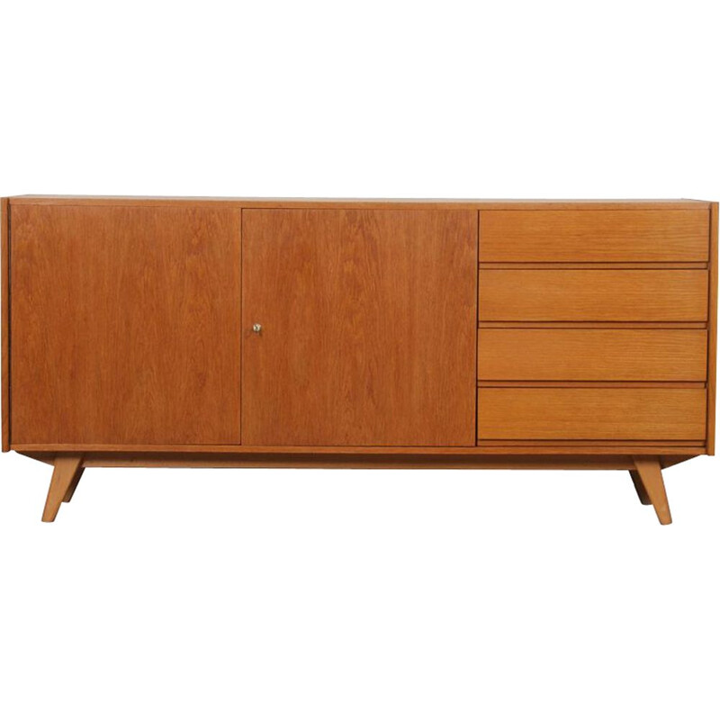 Vintage oak sideboard model U-460 by Jiri Jiroutek 1960s