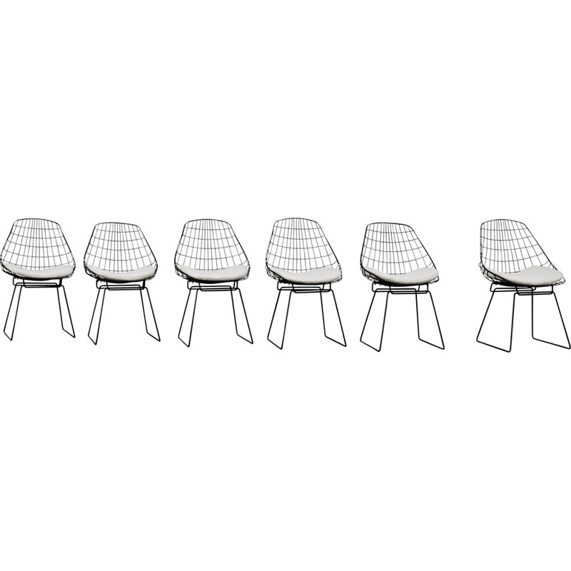 Set of 6 vintage Wire SM05 chairs by Cees Braakman and Adriaan Dekker for Pastoe 1958s