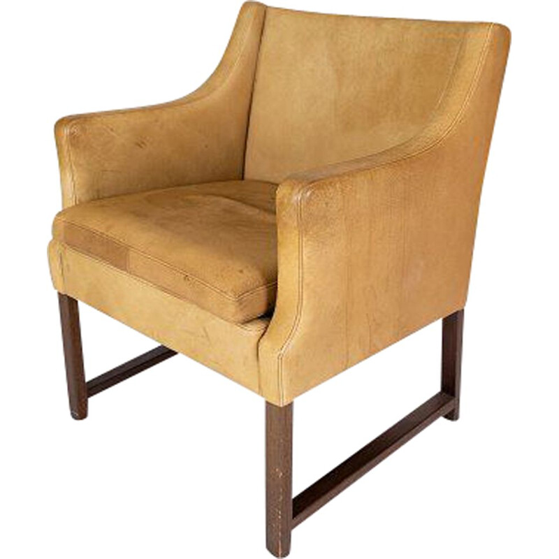 Vintage armchair upholstered in light leather and dark wood frame model 3246 by Borge Mogensen, 1960