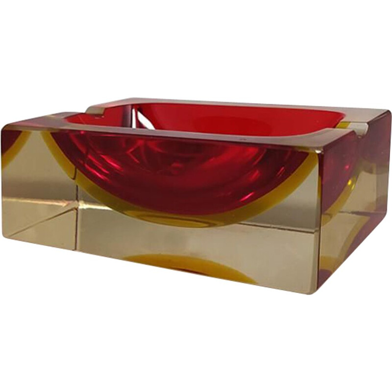 Vintage red and yellow rectangular ashtray by Flavio Poli for Seguso Italy 1970s