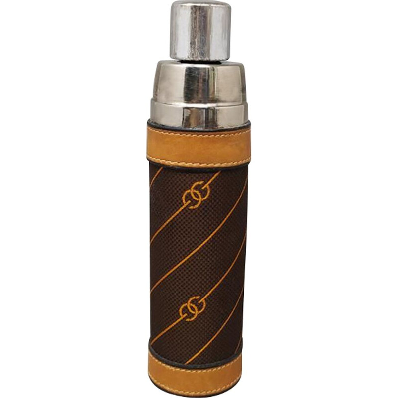 Vintage GUCCI vacuum flask in brown canvas with monogram Italy 1970s