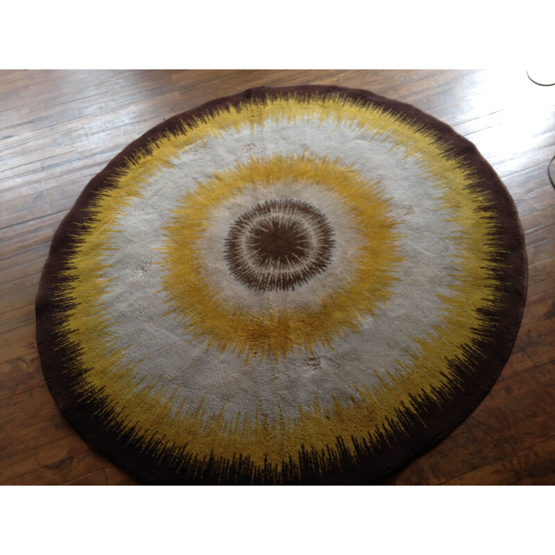 Vintage round wool rug 1960s
