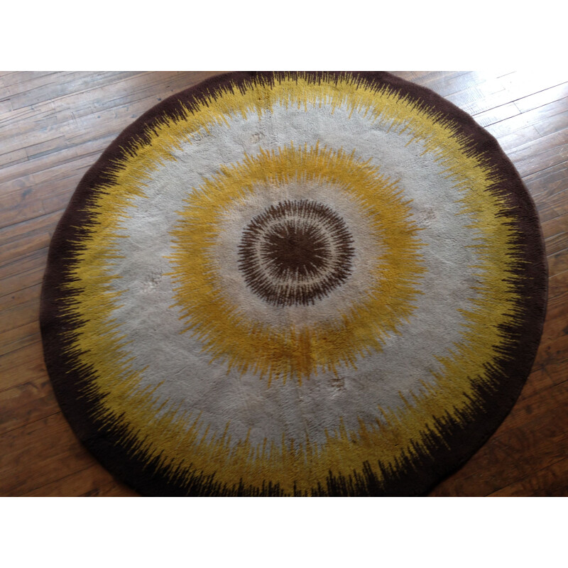 Vintage round wool rug 1960s