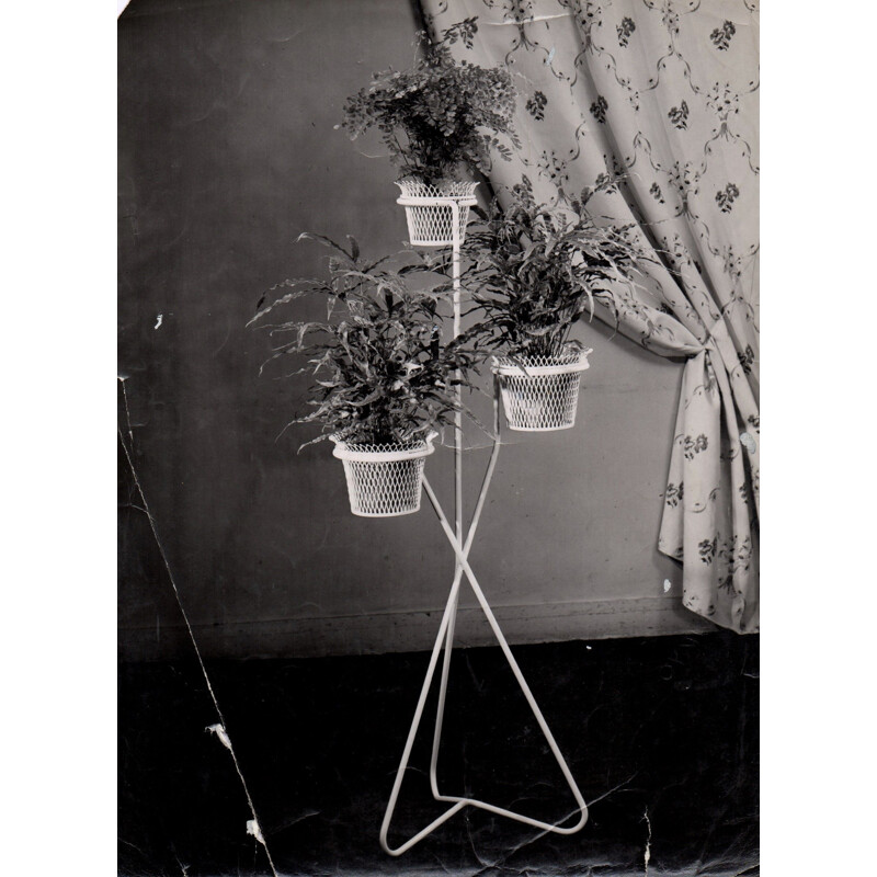 Vintage plant holder by Mathieu Matégot with 3 planters 1950s