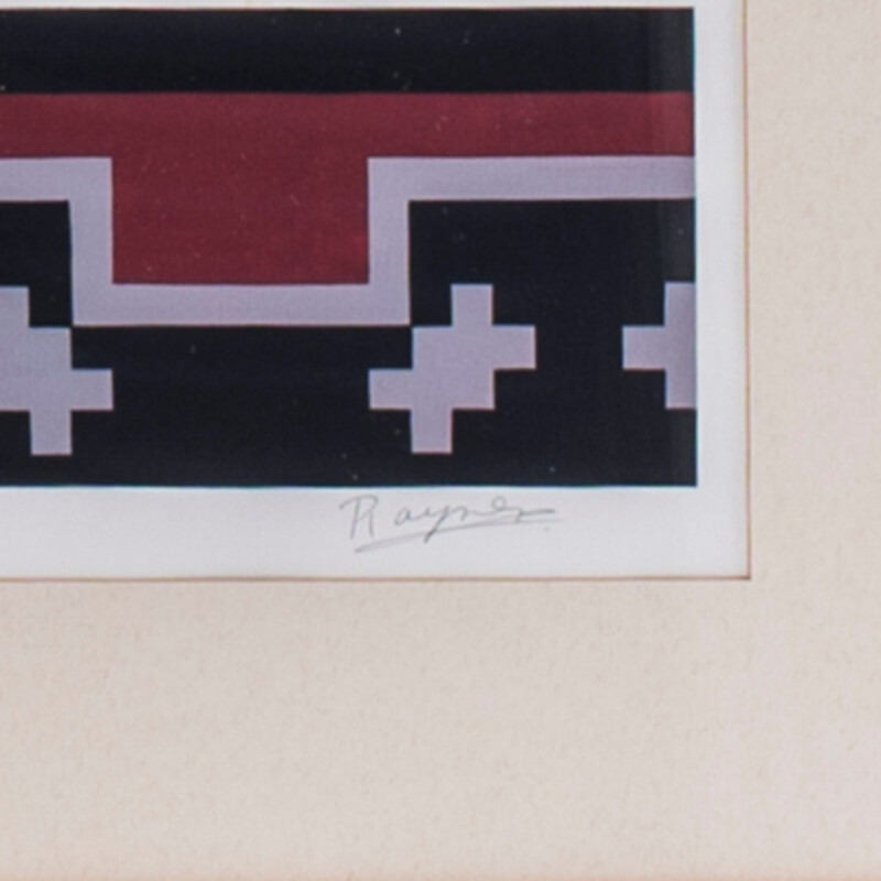 Vintage original gouache image by Navajo Gando Border Rug by Desmond Rayner s.g.a