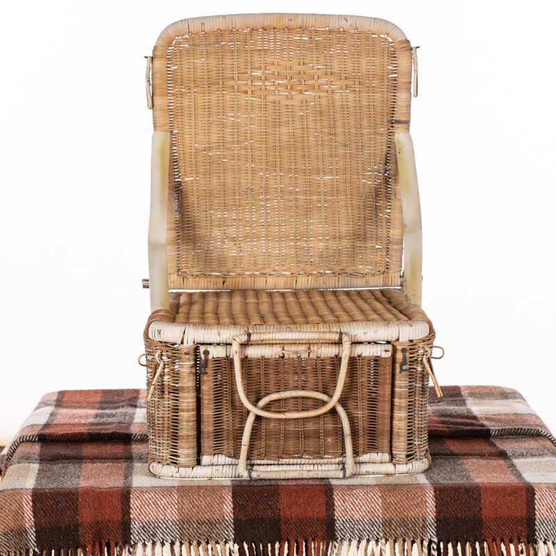 Vintage wicker picnic basket and seat 1950s