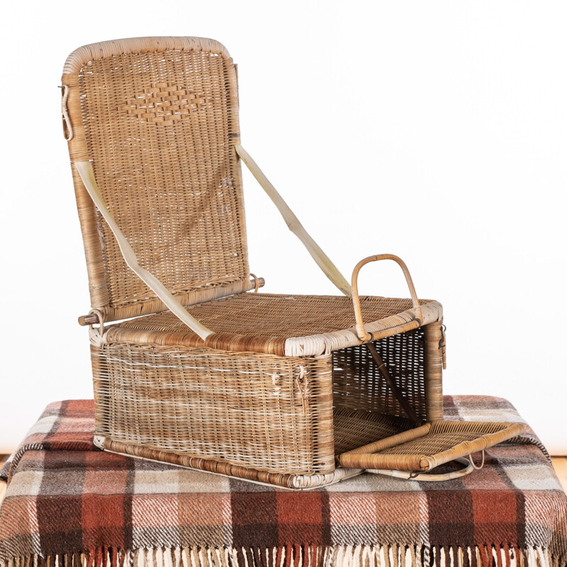 Vintage wicker picnic basket and seat 1950s