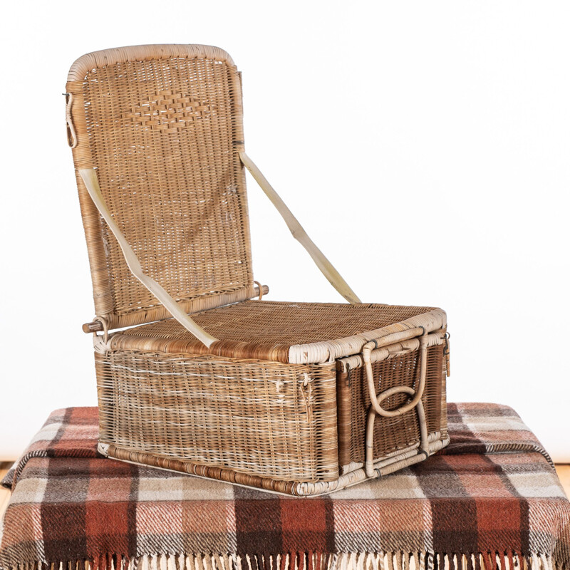 Vintage wicker picnic basket and seat 1950s