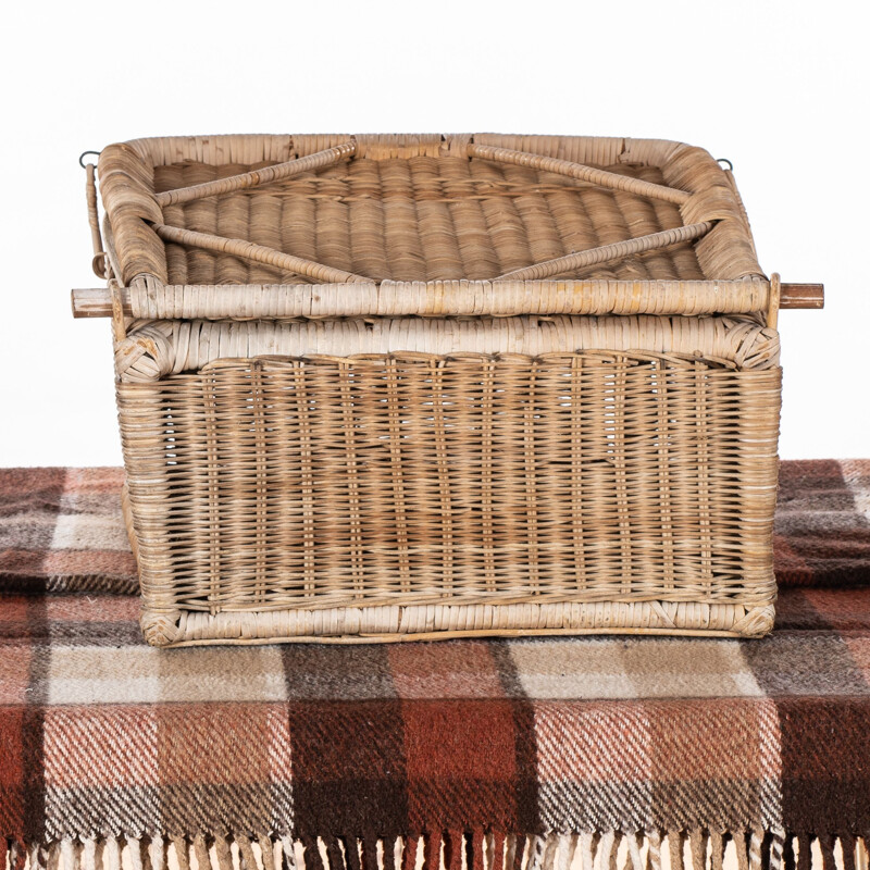 Vintage wicker picnic basket and seat 1950s