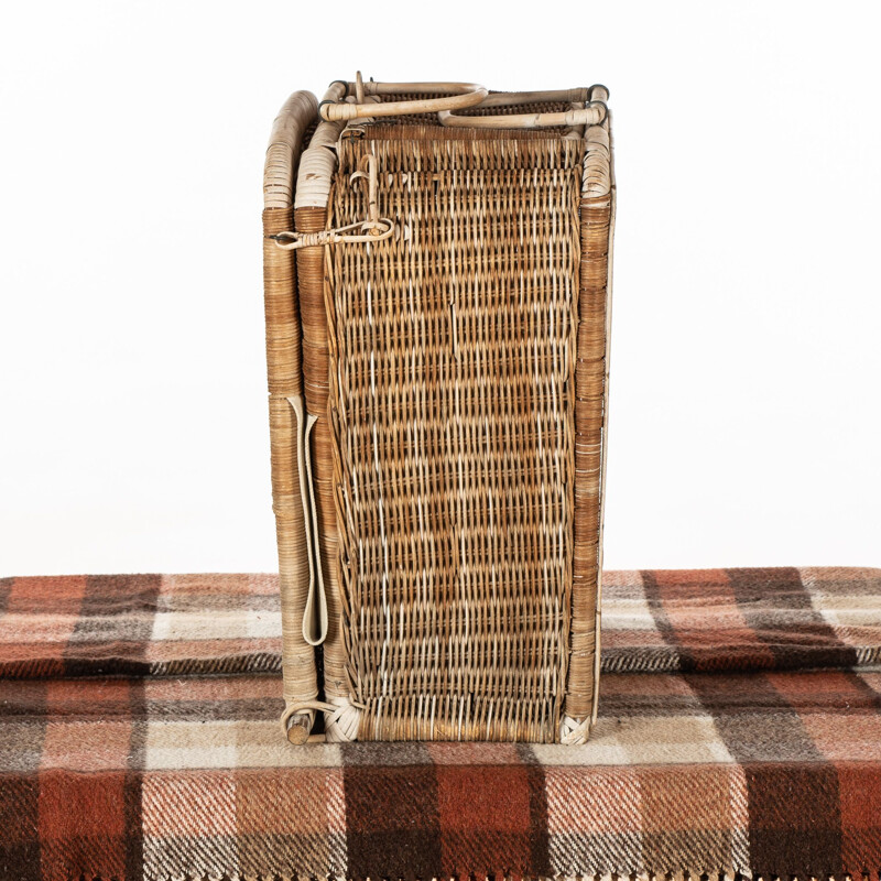 Vintage wicker picnic basket and seat 1950s