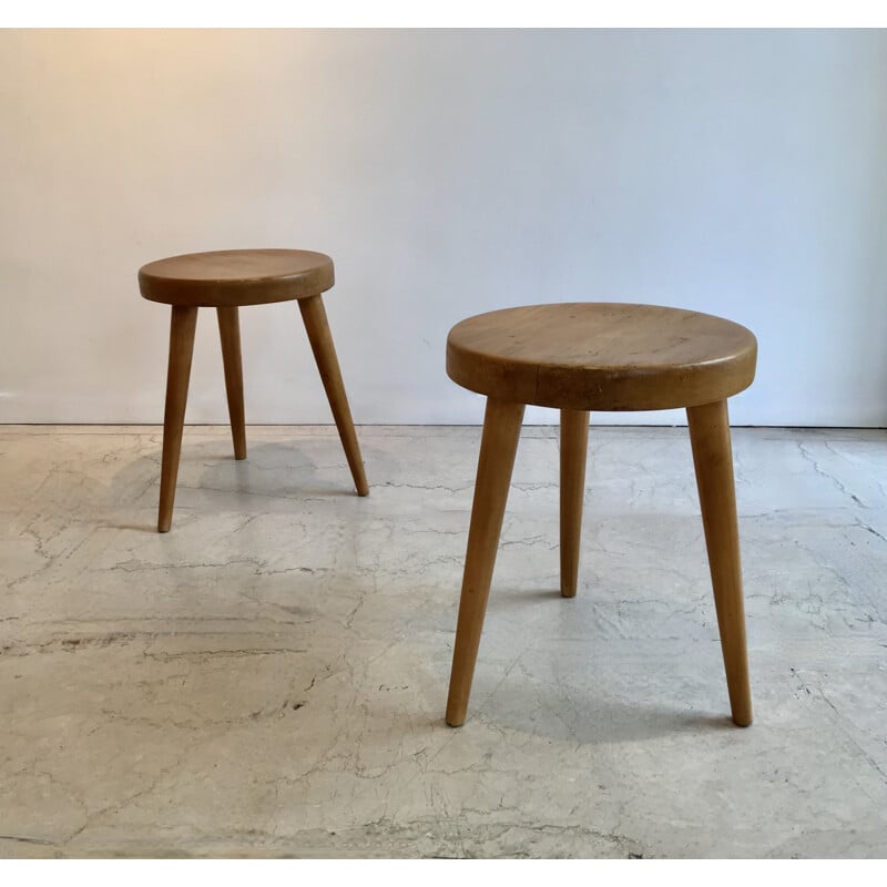 Set of 3 vintage stools circa by Charlotte Perriand 1950s