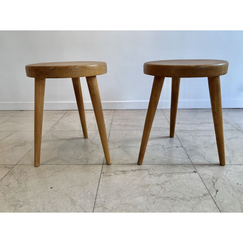 Set of 3 vintage stools circa by Charlotte Perriand 1950s