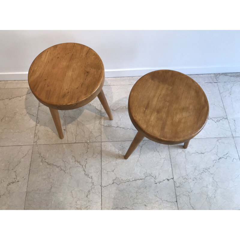 Ensemble de 3 tabourets vintage circa par Charlotte Perriand 1950