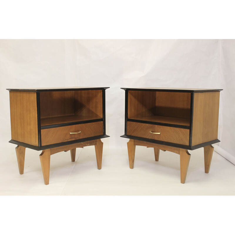 Pair of vintage bedside tables in oak veneer 1960s