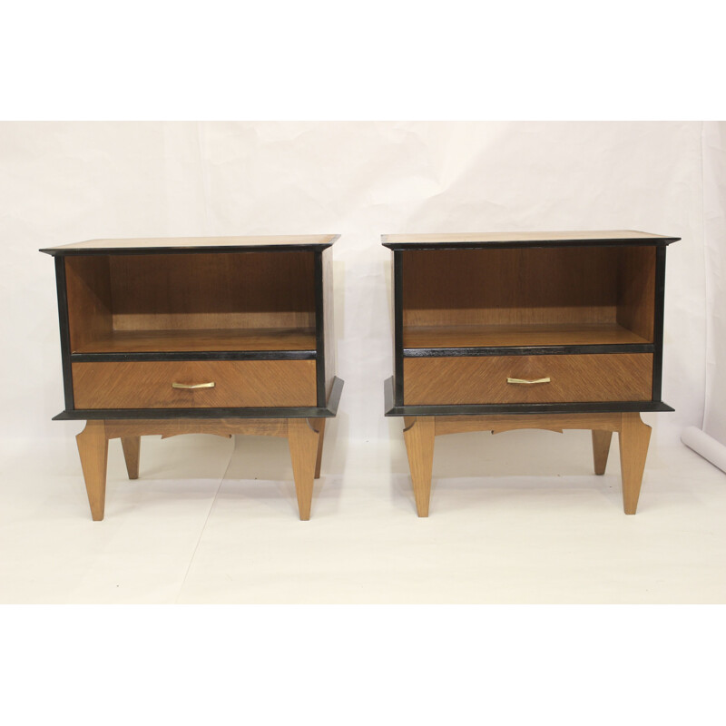 Pair of vintage bedside tables in oak veneer 1960s