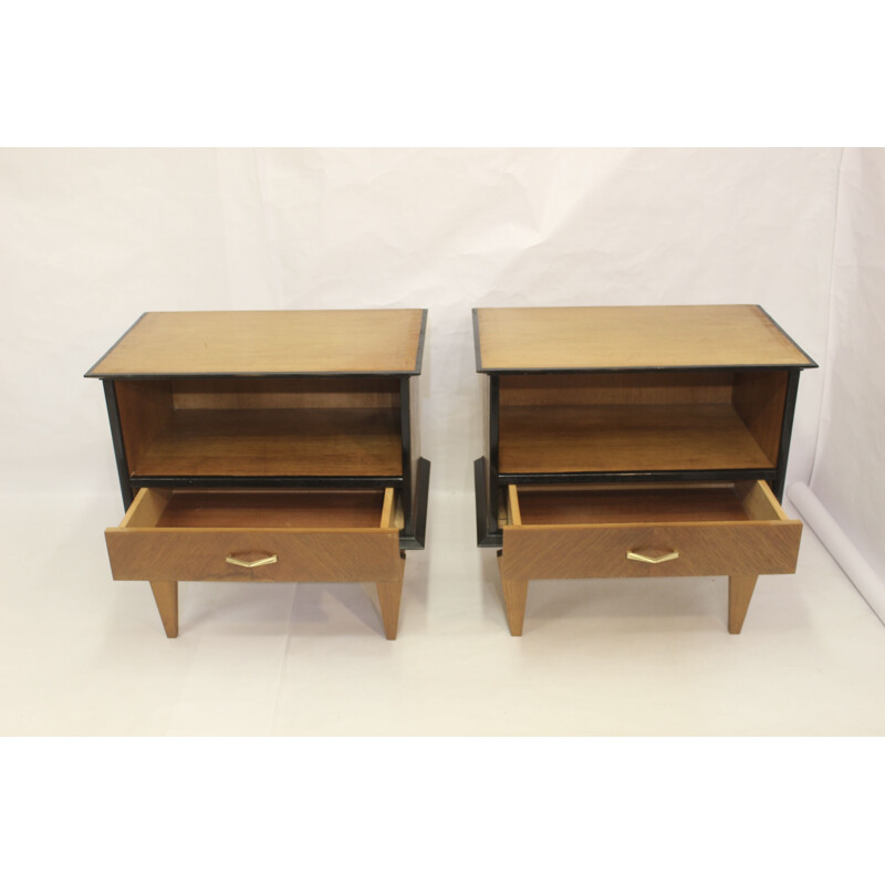 Pair of vintage bedside tables in oak veneer 1960s