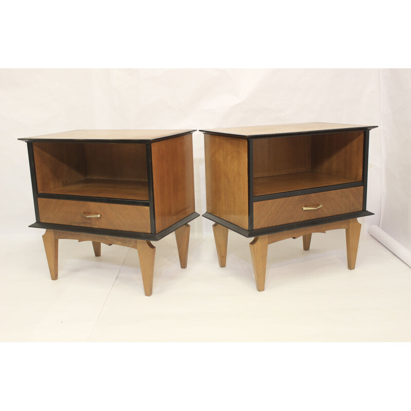 Pair of vintage bedside tables in oak veneer 1960s