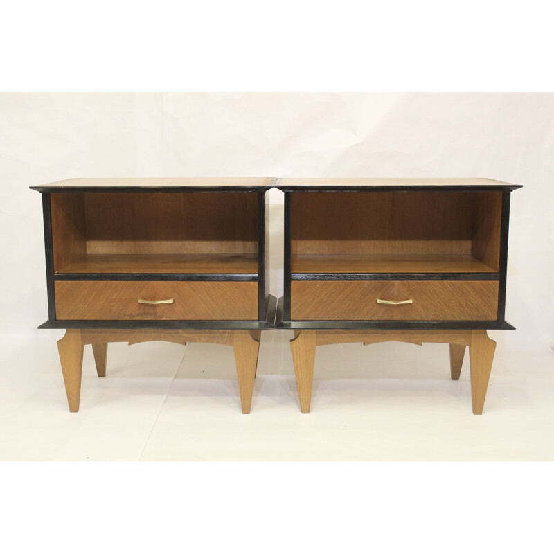 Pair of vintage bedside tables in oak veneer 1960s