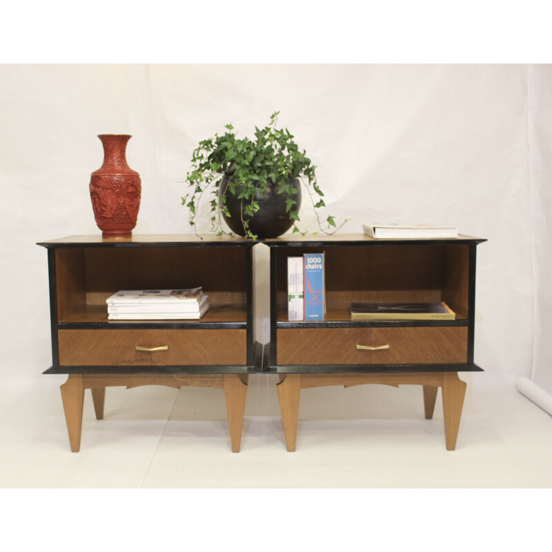 Pair of vintage bedside tables in oak veneer 1960s