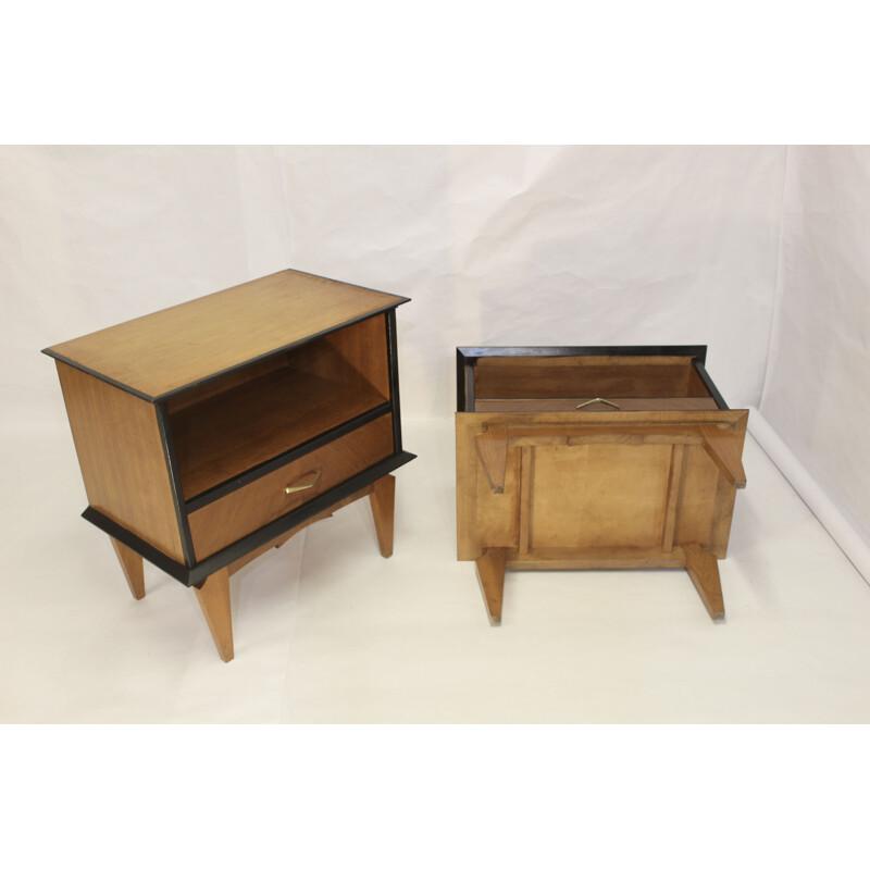 Pair of vintage bedside tables in oak veneer 1960s