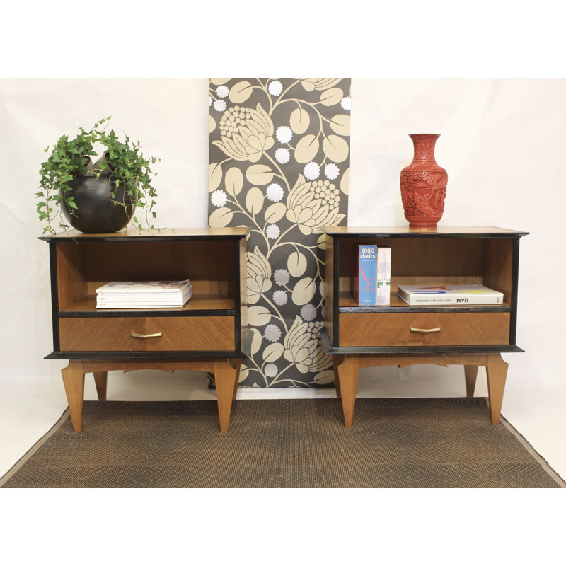 Pair of vintage bedside tables in oak veneer 1960s