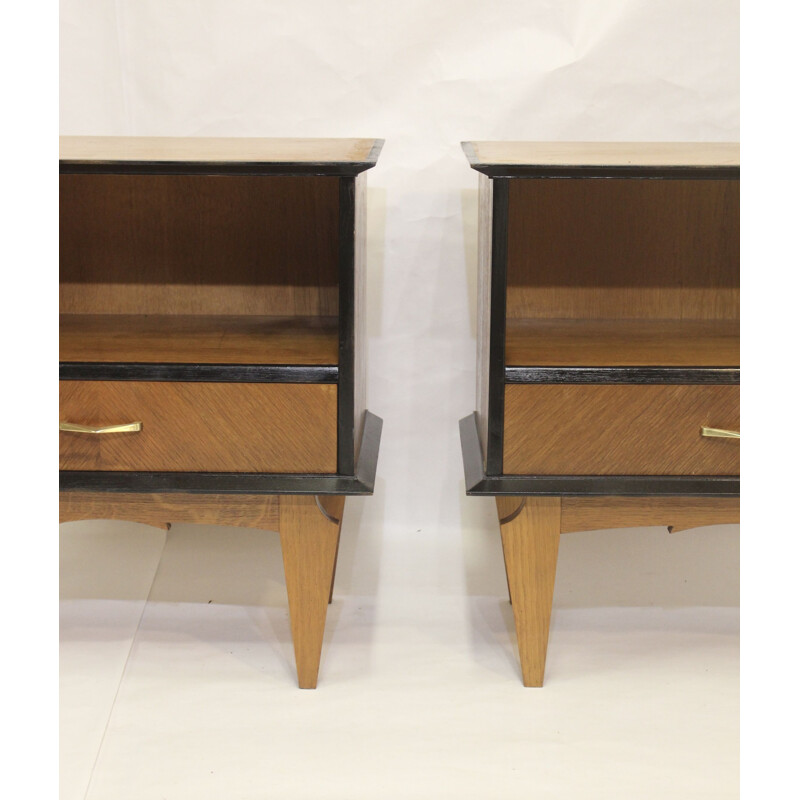 Pair of vintage bedside tables in oak veneer 1960s