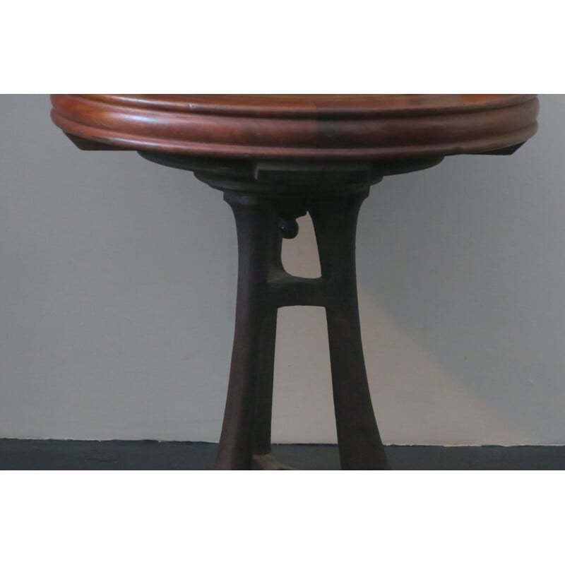Nautischer Vintage-Drehstuhl aus Teakholz und Leder auf Eisenbasis