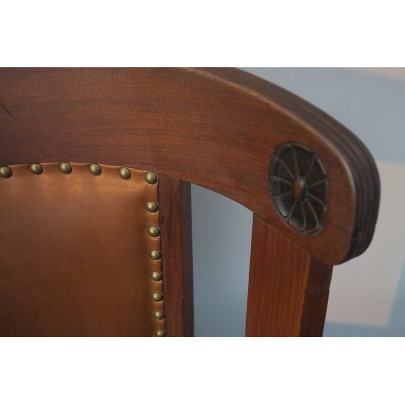 Vintage nautical teak and leather swivel chair on iron base