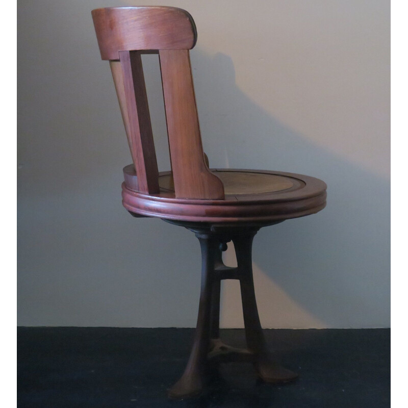 Nautischer Vintage-Drehstuhl aus Teakholz und Leder auf Eisenbasis