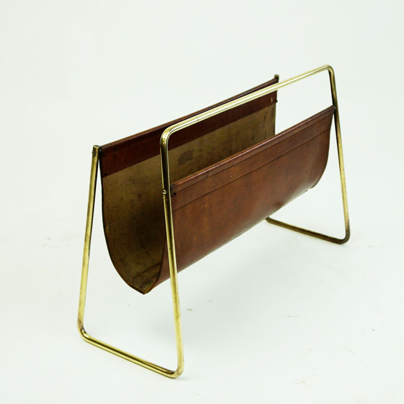 Vintage brass magazine rack by Carl Aubock Werkstatte, Vienna 1950