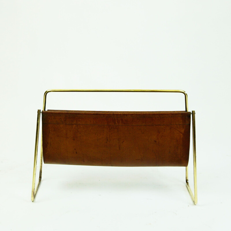 Vintage brass magazine rack by Carl Aubock Werkstatte, Vienna 1950