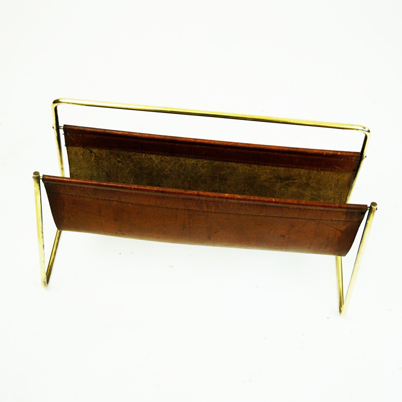 Vintage brass magazine rack by Carl Aubock Werkstatte, Vienna 1950