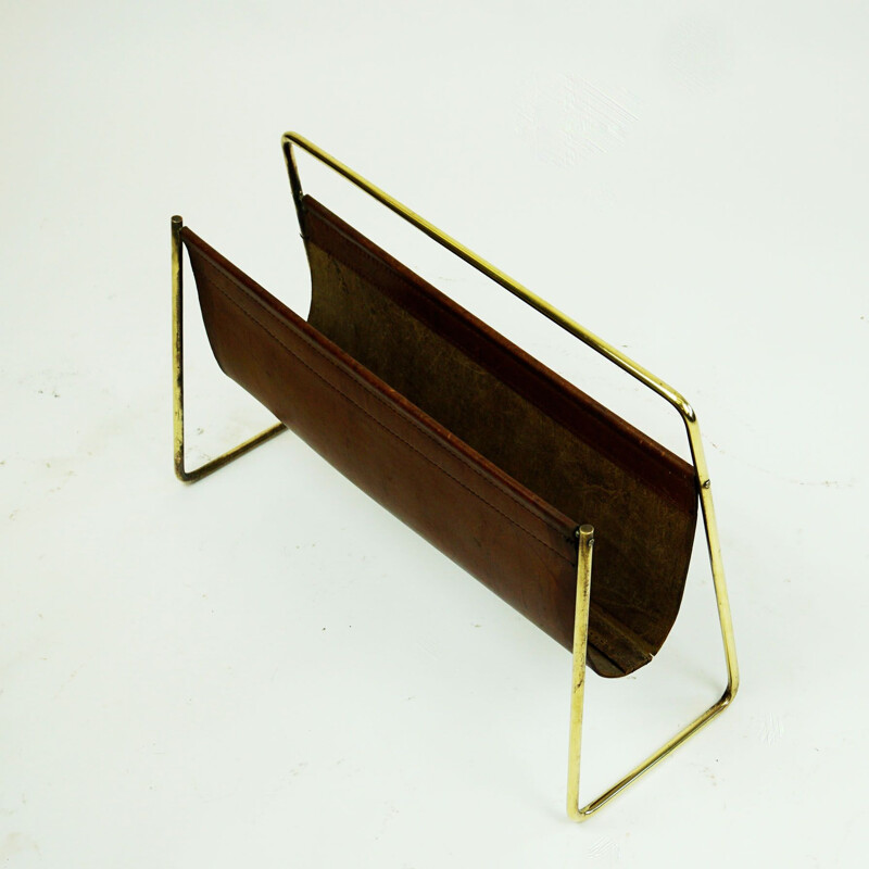 Vintage brass magazine rack by Carl Aubock Werkstatte, Vienna 1950