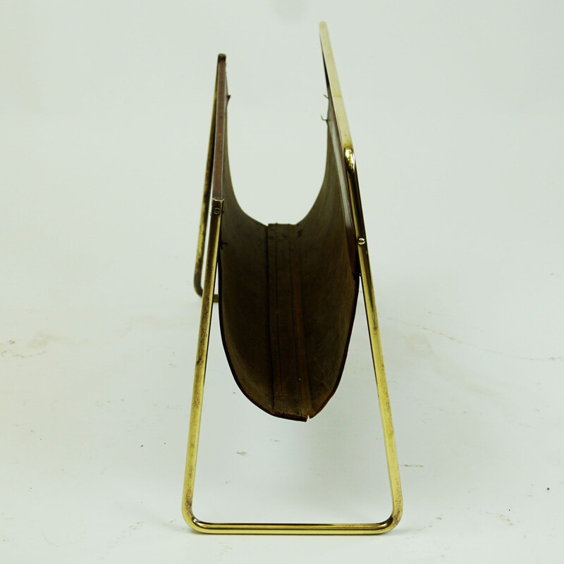 Vintage brass magazine rack by Carl Aubock Werkstatte, Vienna 1950