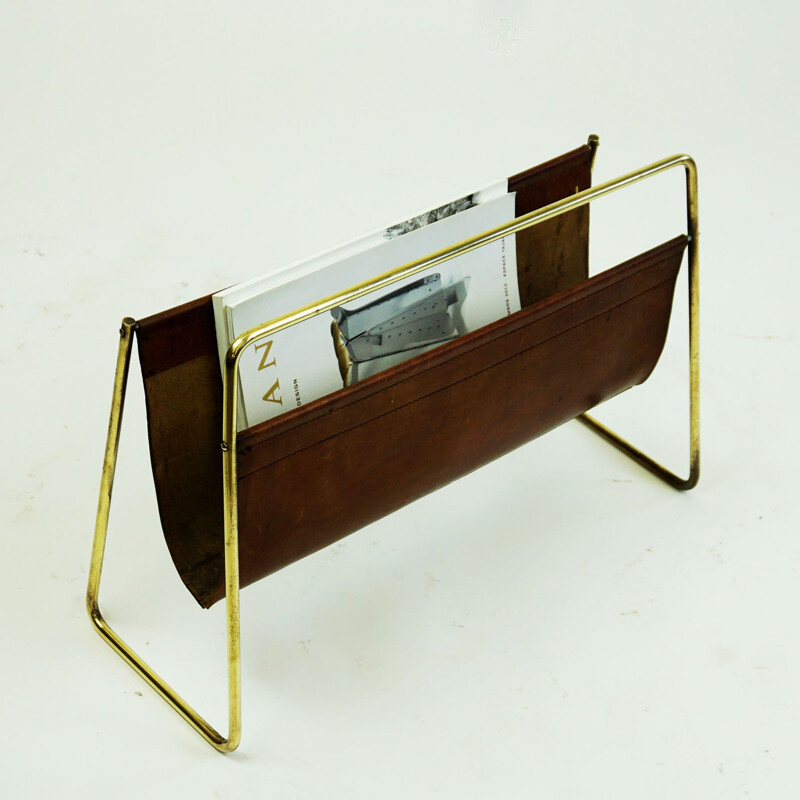 Vintage brass magazine rack by Carl Aubock Werkstatte, Vienna 1950