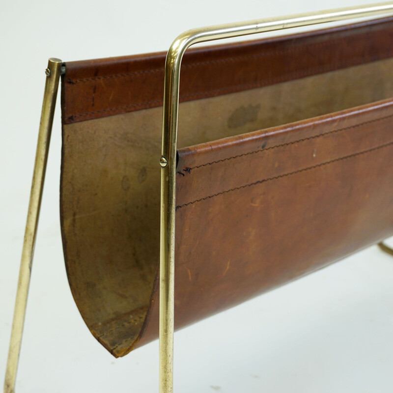 Vintage brass magazine rack by Carl Aubock Werkstatte, Vienna 1950