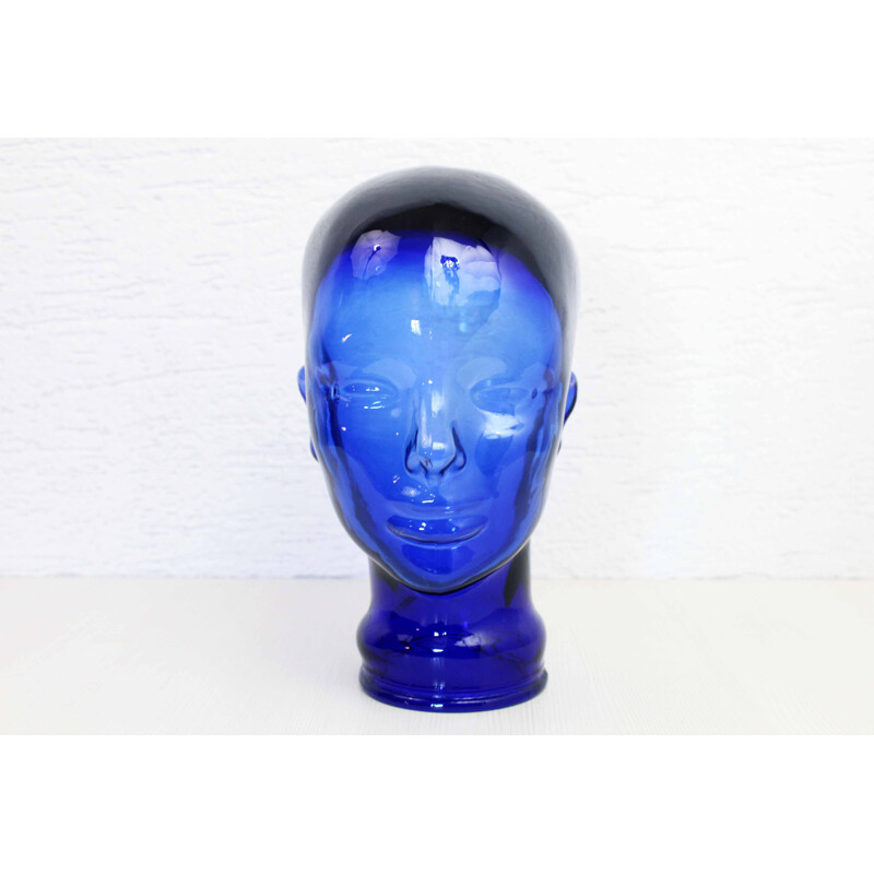 Vintage hat head in blue glass 1970