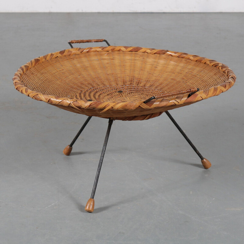 Vintage rattan magazine table, Netherlands 1950