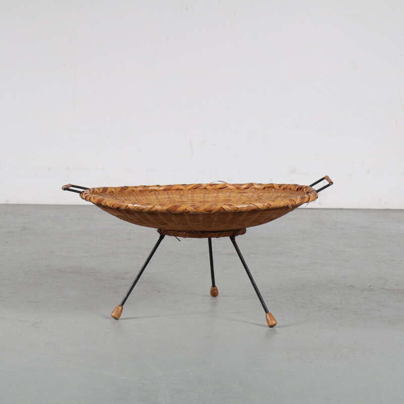 Vintage rattan magazine table, Netherlands 1950