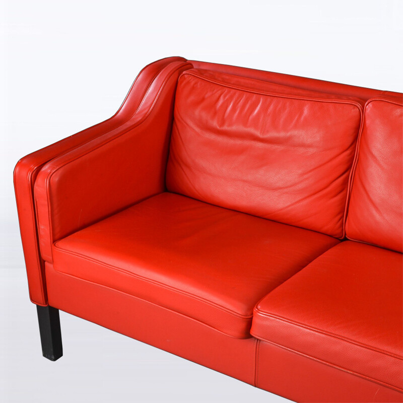 Vintage 3 seater red leather sofa by Hurup Mobelfabrik, Denmark