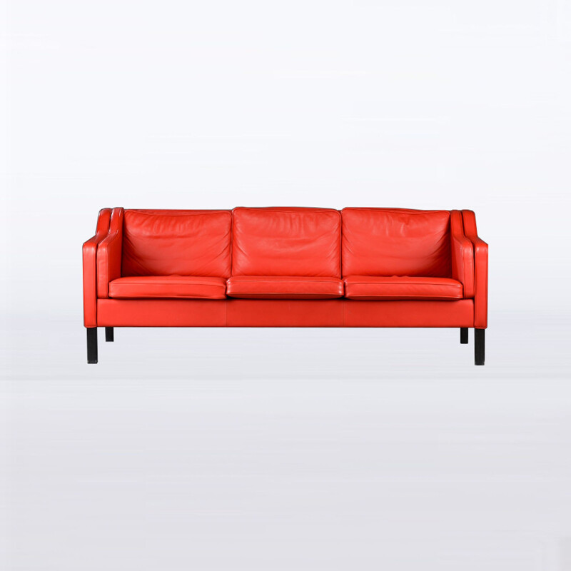 Vintage 3-Sitzer-Sofa aus rotem Leder von Hurup Mobelfabrik, Dänemark