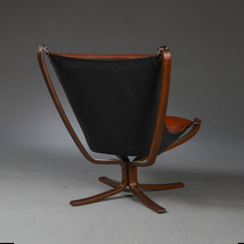 Vintage Falcon high back chair with dark brown leather cushion by Sigurd Ressell 1970