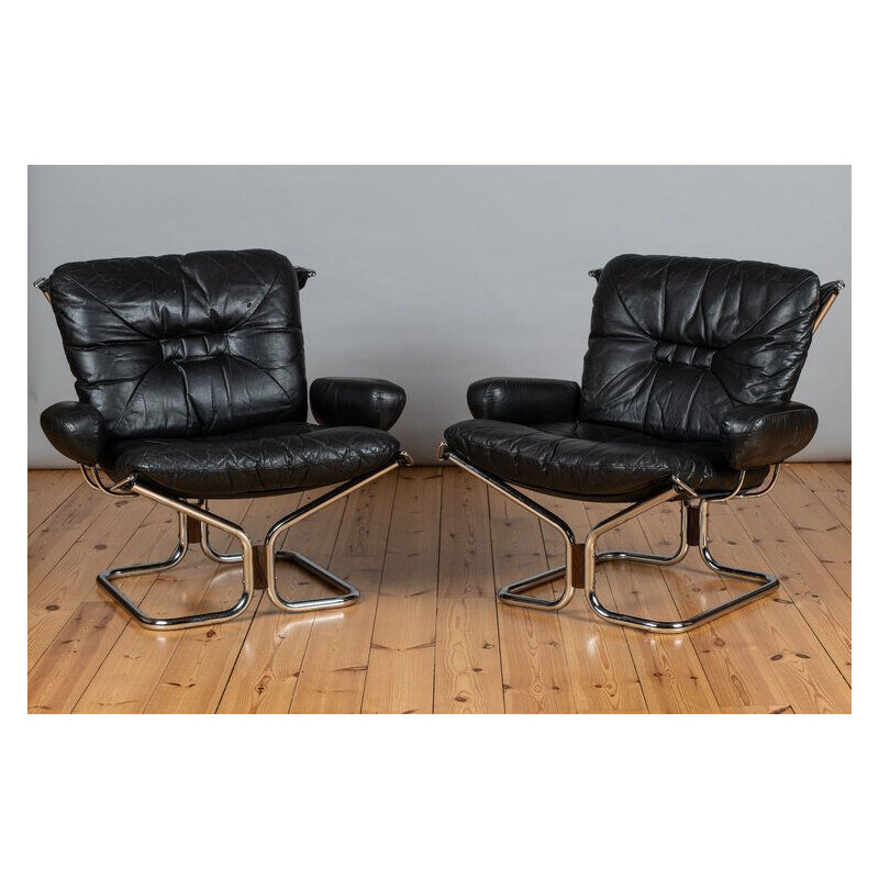 Vintage chrome and leather chairs by Ingmar Relling 1960