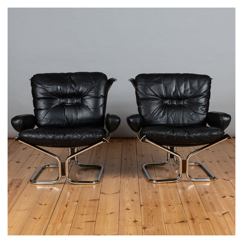 Vintage chrome and leather chairs by Ingmar Relling 1960