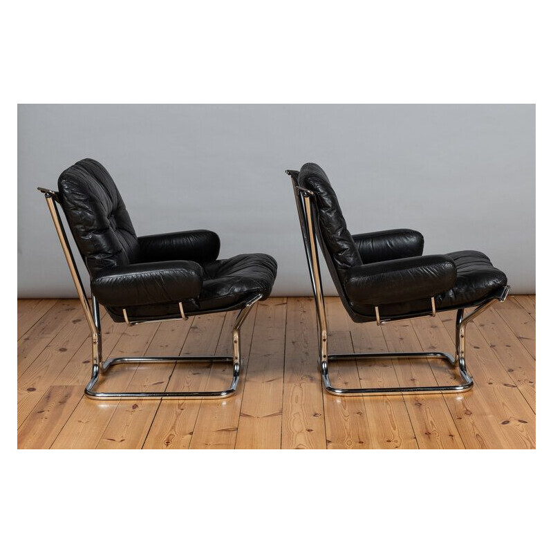 Chaises vintage en chrome et en cuir par Ingmar Relling 1960