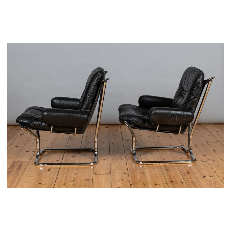 Cadeiras de couro e cromadas Vintage por Ingmar Relling 1960