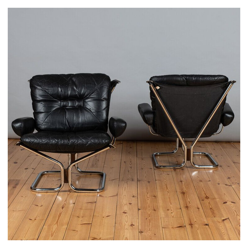Cadeiras de couro e cromadas Vintage por Ingmar Relling 1960