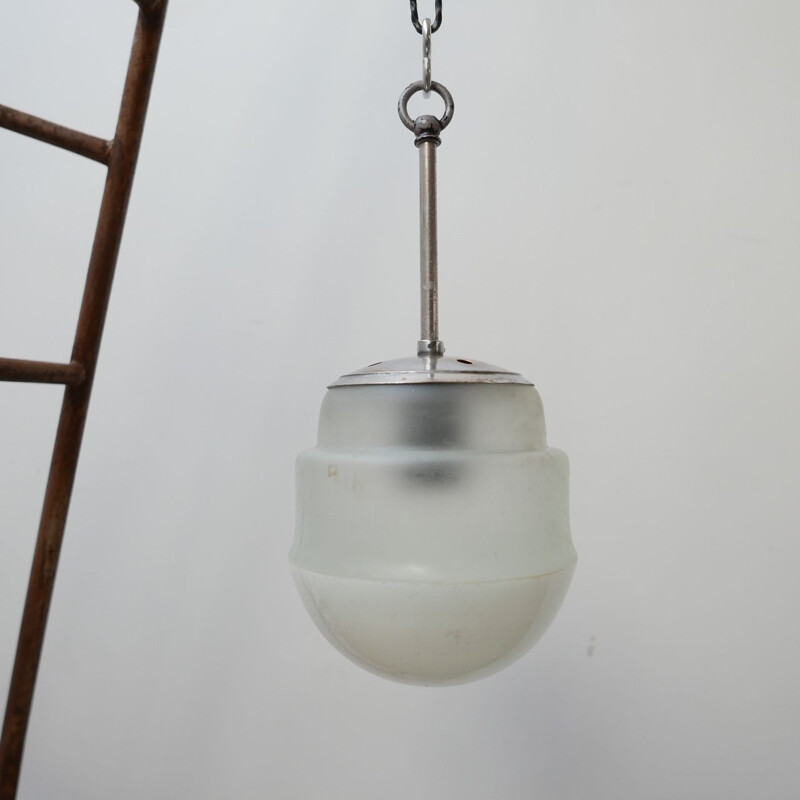 Vintage two-tone opaline and white glass suspension, Germany 1950