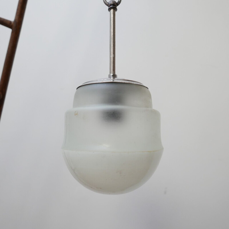 Vintage two-tone opaline and white glass suspension, Germany 1950